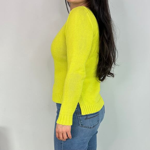 525 America Open Knit Side Slit Neon Green Sweater - Picture 5 of 8